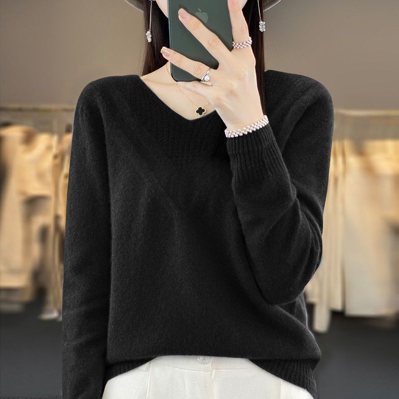 Sweater for Women Autumn Winter Thickened Pullover Warm Hooded Knitted Stretchy Long Sleeve Oversize V Neck Jumper Tops