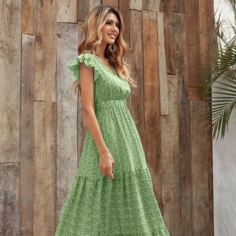 Women Maxi Dress Long Floral Print Ladies Summer V Neck Casual Holiday Sundress