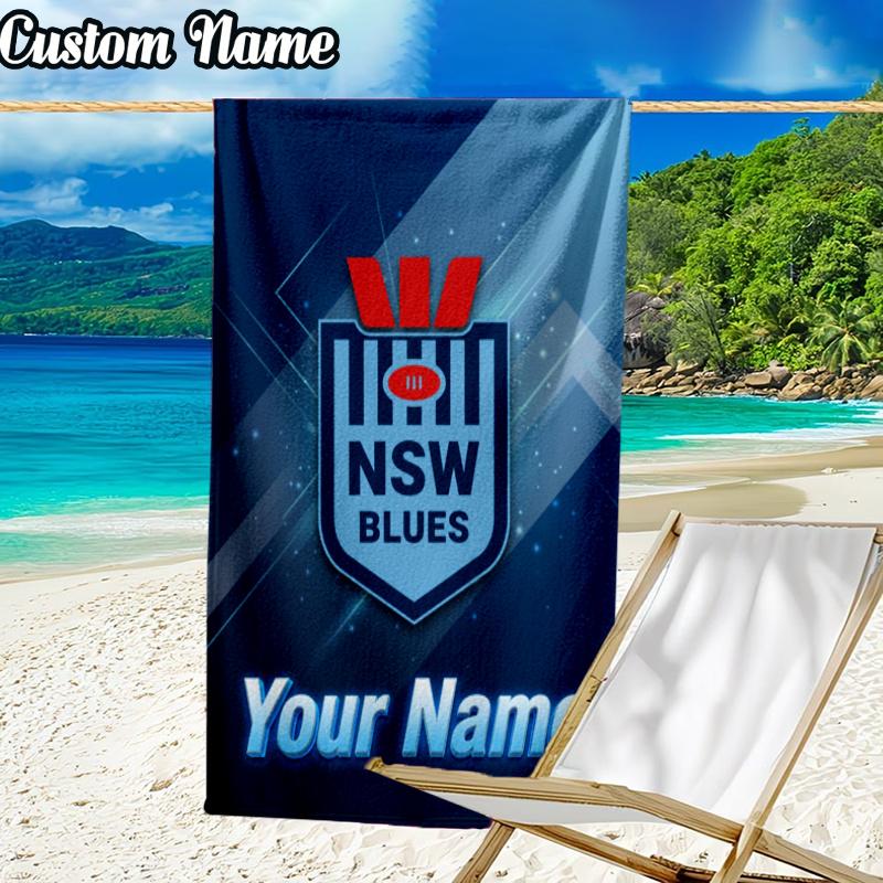 Custom Name NSW Blues Beach Towel - Soft, Ultra-Absorbent Microfiber, Lightweight, Perfect for Beach, Parties, Travel, Camping