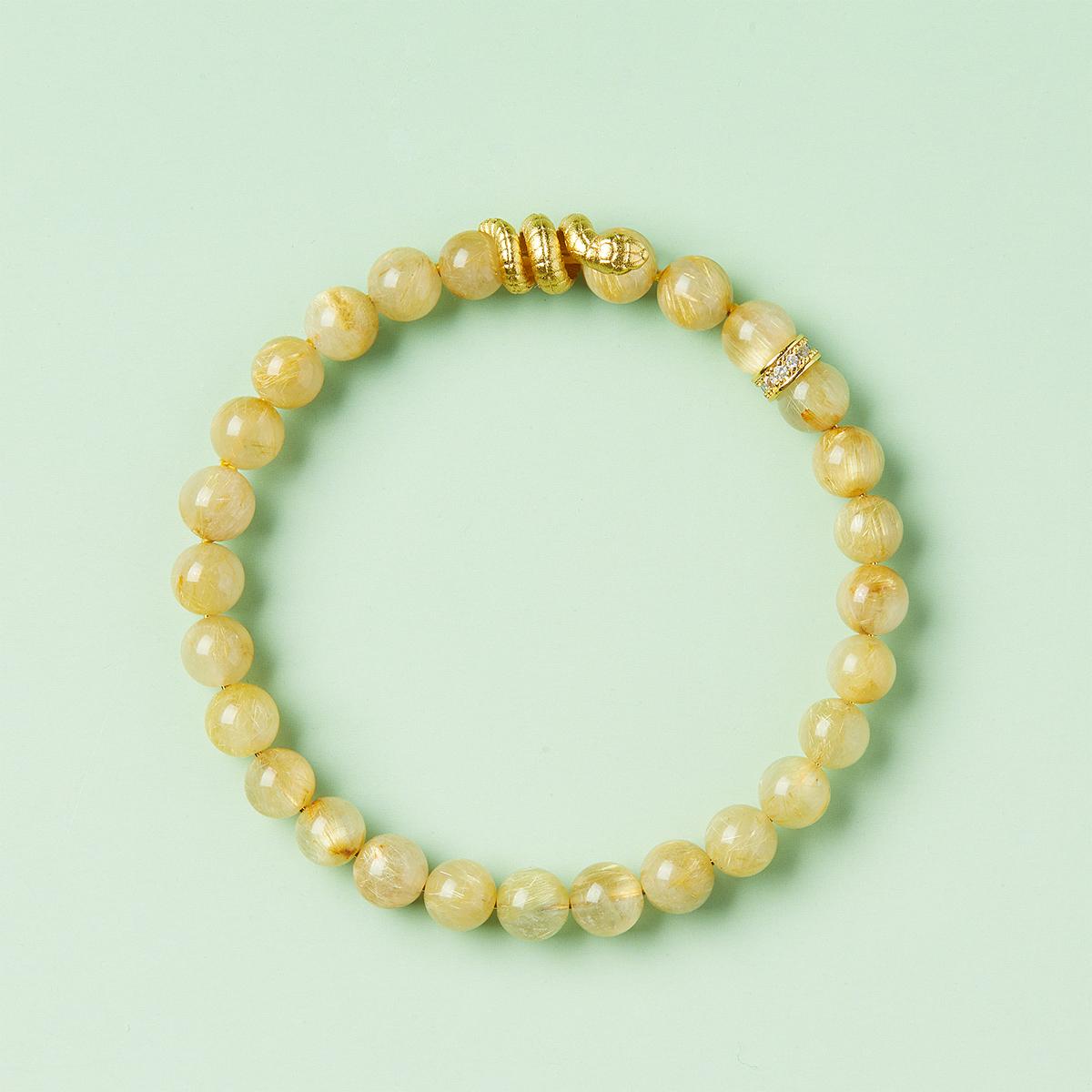 

Natural Golden Rutilated Quartz Bracelet, Collector Grade Yellow Hair Crystal Healing Beaded Hand Chain, Birthday Gift for Women