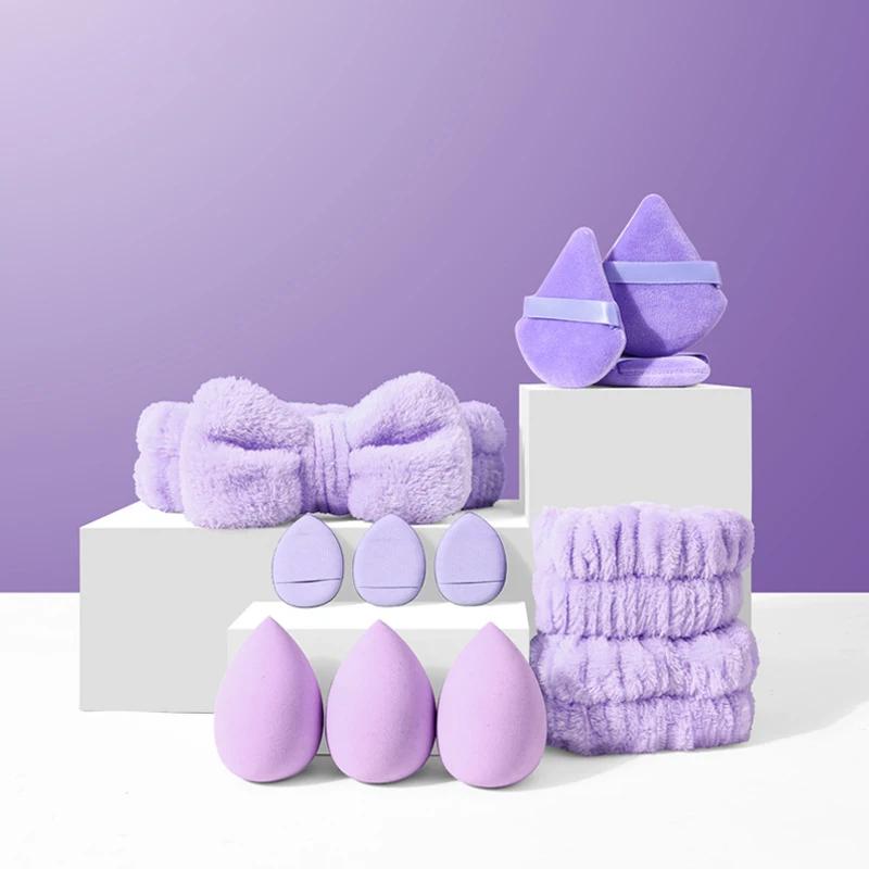 

12 шт. разноцветная пушистая повязка на голову и спонж для макияжа, идеальный помощник по красоте, хлопковая пуховка для лица для пудры, жидкое средство