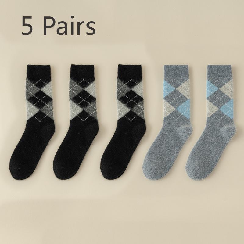 

5 пар мужских зимних деловых ретро-носков Diamond Plingham Plus Velvet Warm Tube Socks 5 Pairs
