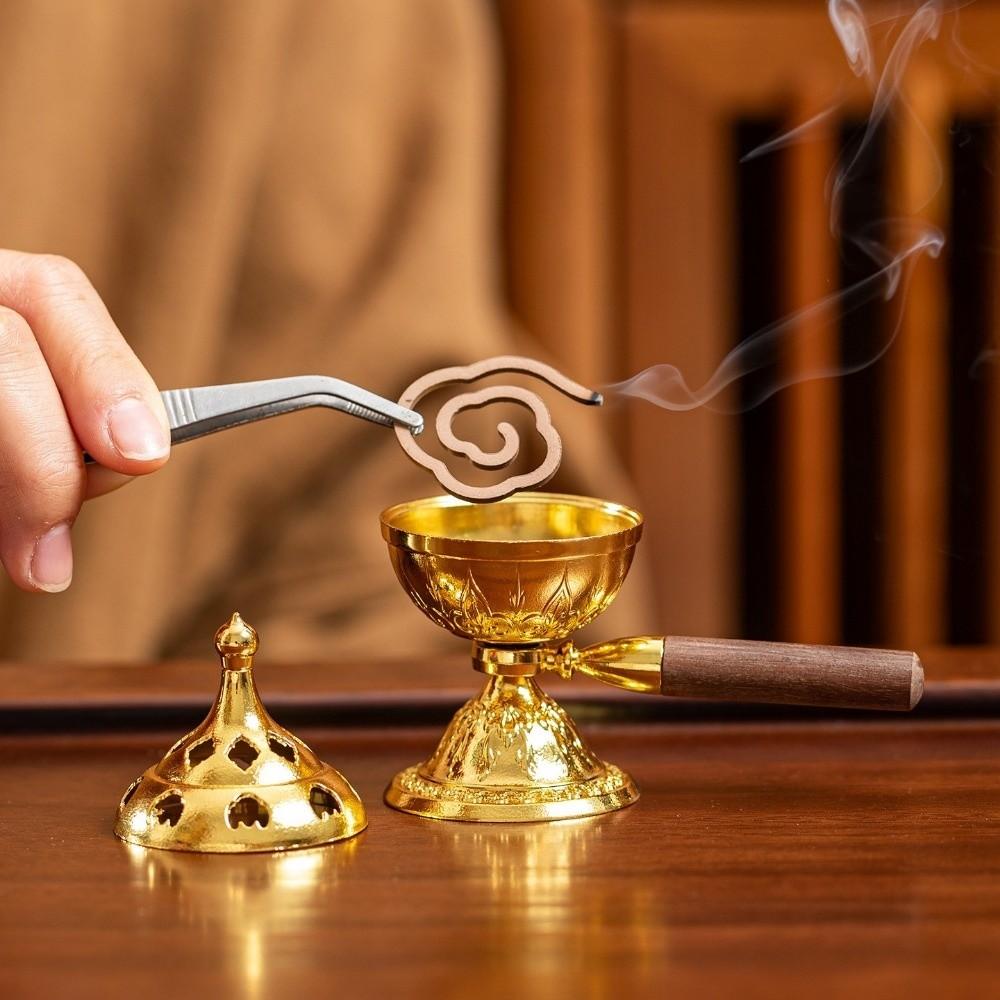 Zinc Alloy Handheld Incense Burner Non-Stick Powder Hollow Out Aromatherapy Stove Long-Lasting Fragrance with Cover