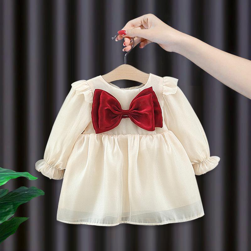Summer Girls' Bubble Sleeve Dress Korean Children's Bow Dress Girls' Princess Dress