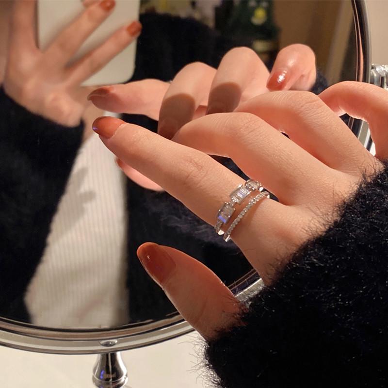 Elegant Zircon Double Layer Adjustable Women's Ring - Trendy Luxury Index Finger Design