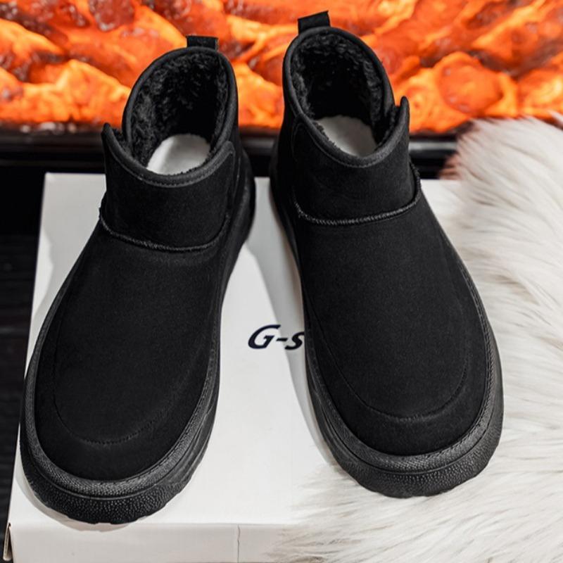 Men Fur Integrated Snow Boots Fleece Lined Cold Proof Warm Chunky Cotton Shoes