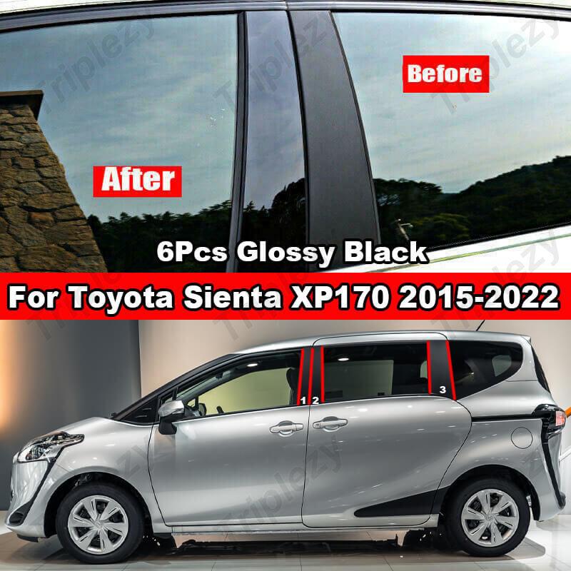6Pcs Car Window Door Column B C Pillar Post Cover Trim For Toyota Sienta XP170 2015- Glossy Black/Carbon Fiber Sticker