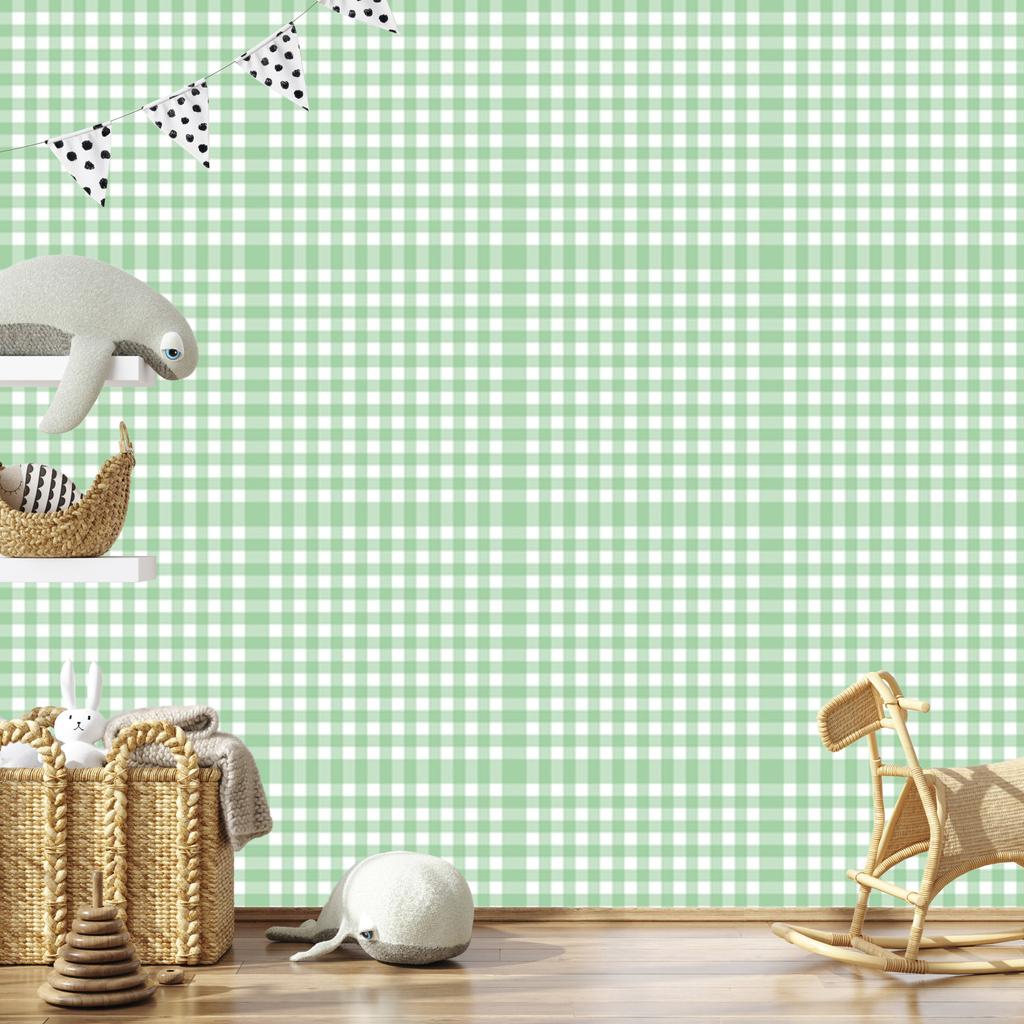 Wallpaper Fabric Pattern Mint, White and Light Gray 50x1000