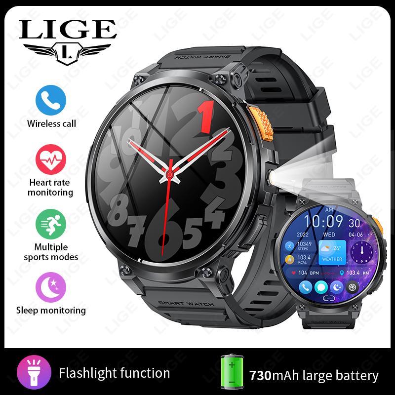 

K66 Smart Watch Men Flashlight Bluetooth Call 1.85inch 128MB Memory 730mAh Large Battery LED Light Outdoor Sport Smartwatch
