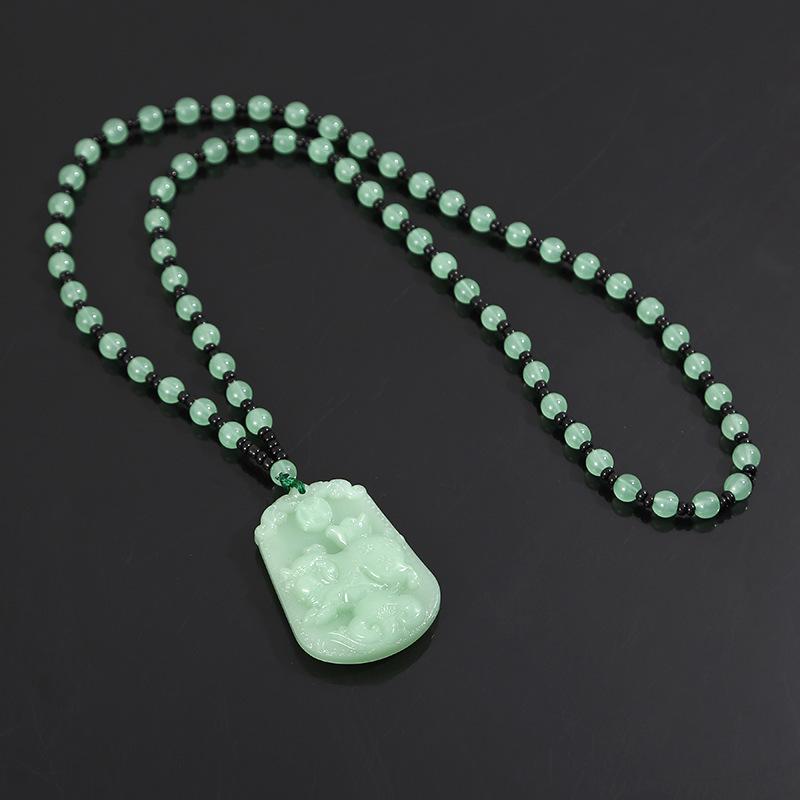 Light Green Imitation Hetian Jade Zodiac Pendant Necklace
