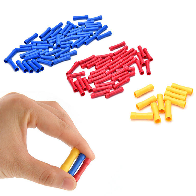 100Pcs Insulated Terminal Butt Connector Electrical Automotive Cable Wire Crimp