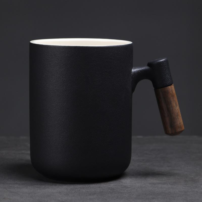 800Ml Large-capacity Mug Kiln-changed Ceramic Water Cup Retro Coarse Pottery Coffee Cup Creative Wooden Handle Beer Cup