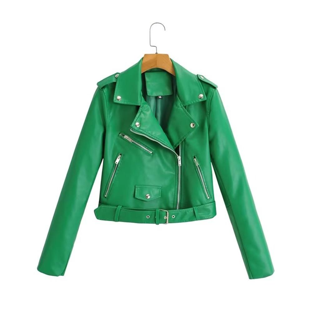 Autumn/Winter New Product Women's New Fashion and Casual Versatile Polo Collar Leather Zipper Decoration Jacket Coa
