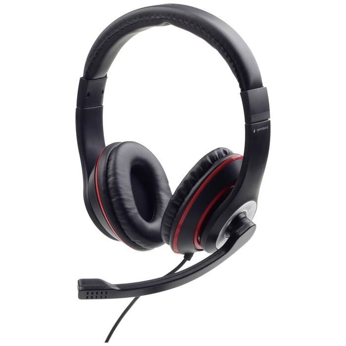 Gembird Micro-casque supra-auriculaire filaire noir, rouge volume réglable, micro-casque