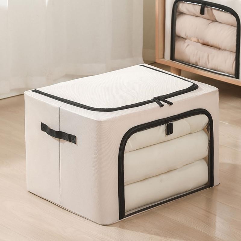 Foldable Clothes Storage Boxes Large Capacity Bins with Metal Frame Lids Clear Window and Sturdy Handles Daily Use
