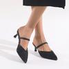 Fashion Baotou Fine Heel Slippers Women's Summer New Pointed Toe Shallow Mouth Embroidered Mesh Yarn Non-slip Wear-resistant High Heels