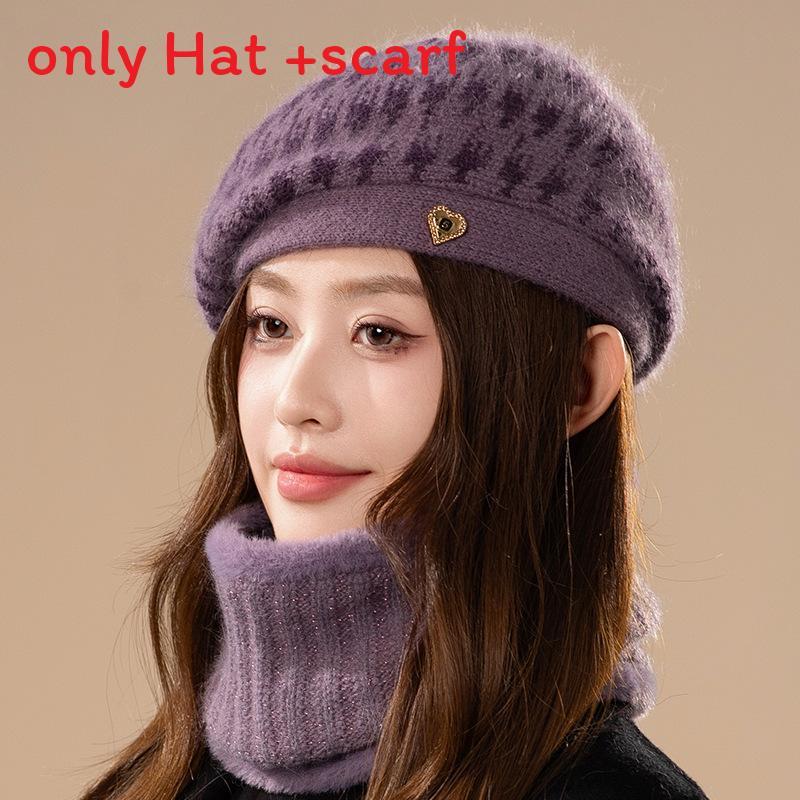 

Plush Blended Beret Hat With Warm Neck Warmer For Autumn Winter Fashion Women