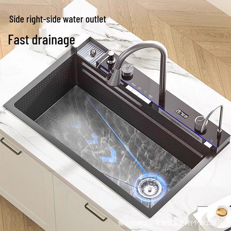 Lavello da Cucina a Vasca Singola Grande da 6MM con Display Digitale, Doccetta Integrata e Design Embossato a Nido d'Ape Nano in Acciaio Inossidabile 304