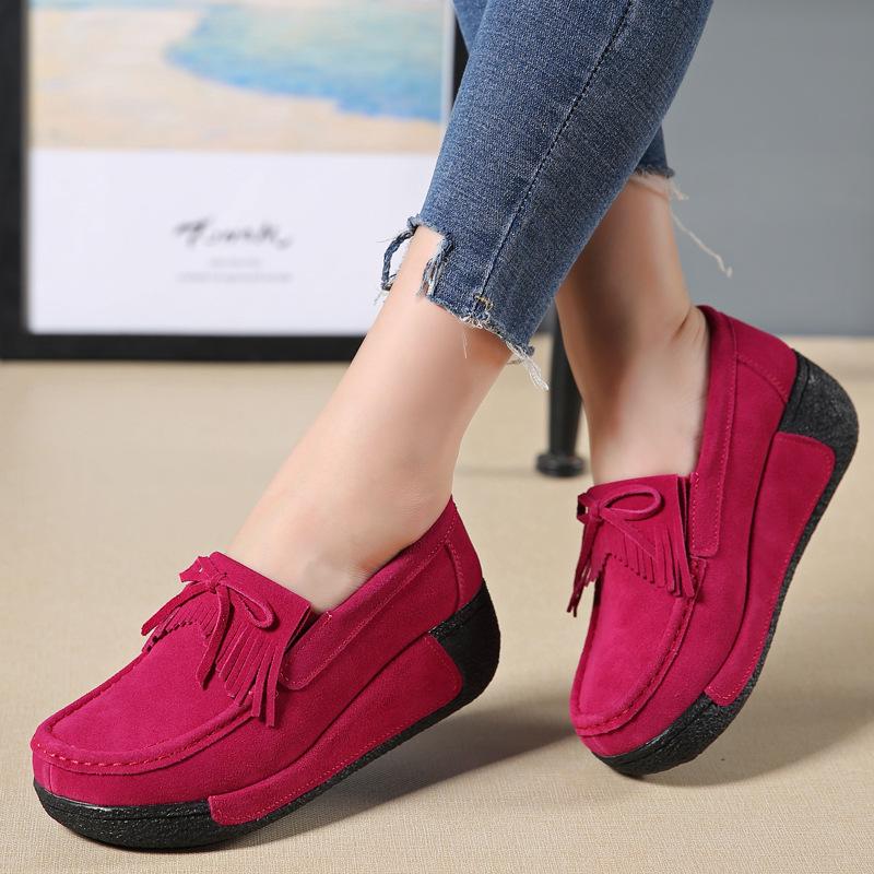 Women's Shoes Large Size Wedge Shoes Bottom Leather Casual Korean Style Heightening Women's Shoes