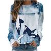 Round Neck Womens Blue Autumn Tshirt Loose Fitting Pullover Long Sleeved Whale 3d Printed Sweatshirt