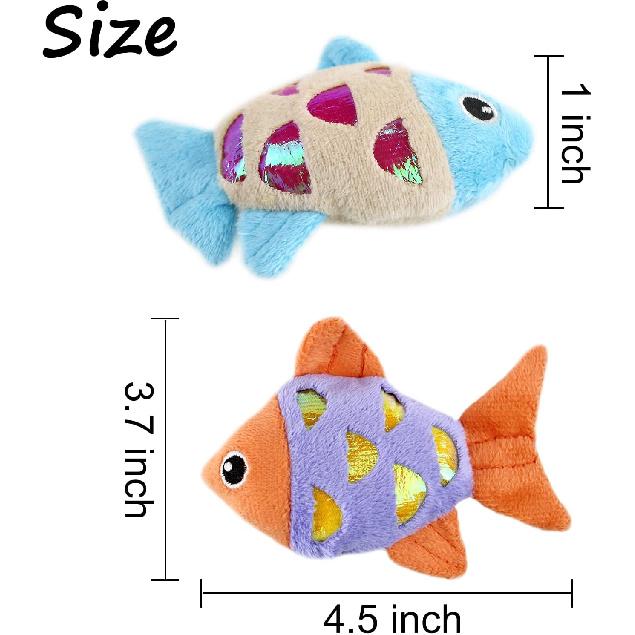 Andiker Cat Catnip Toys, 2pcs Small Cat Fish Toys with Crinkle Shine Ring Paper to Make Sound to Catch Your Cats Eyes and for Your Cats to Chew and