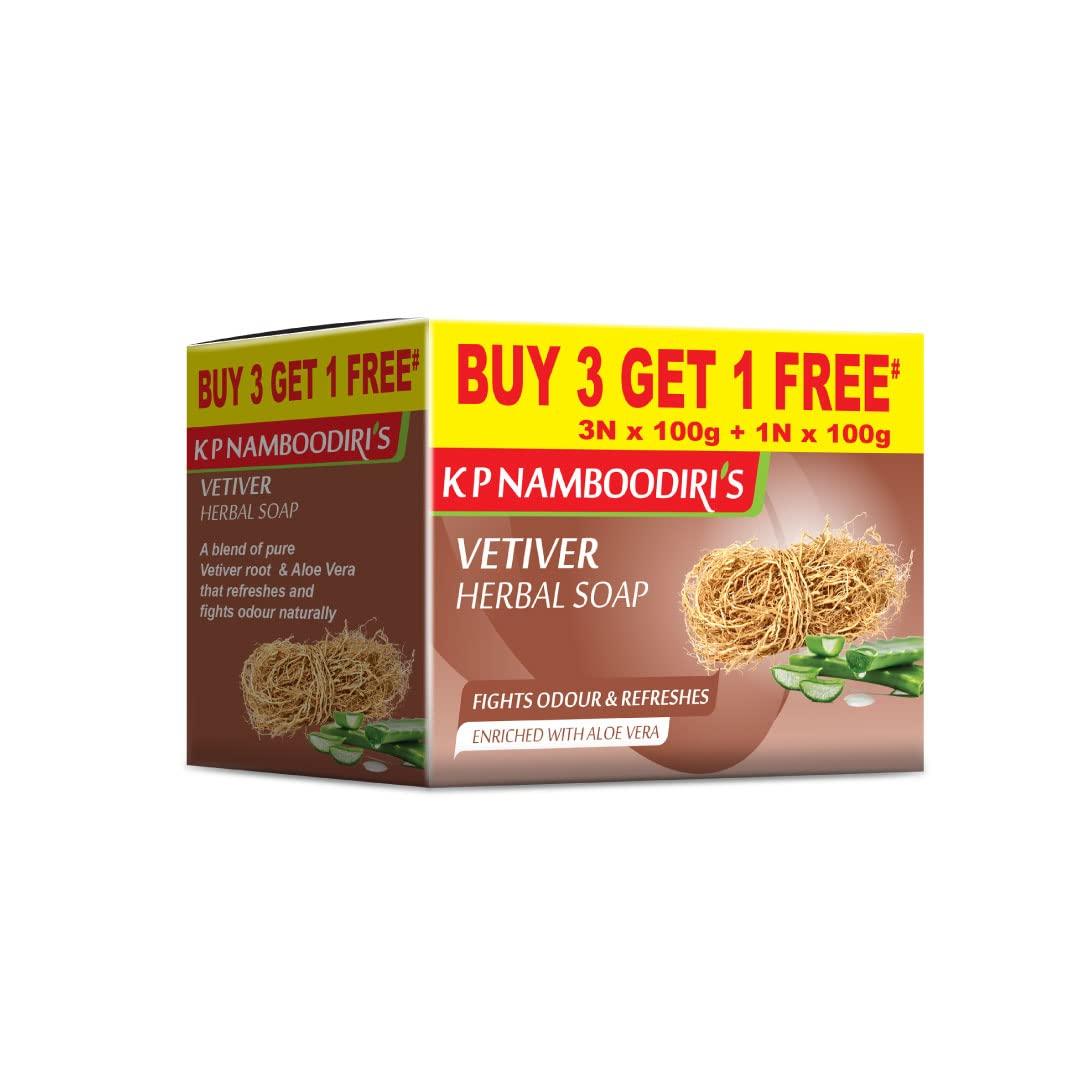 K.P. NAMBOODIRI S Vetiver Herbal Soap 100g each, 4 Pieces (Pack of 2)