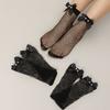 Hollow Out Black Mesh Socks with Bow Pearl Lace Mid Tube Socks Women's Short Stockings