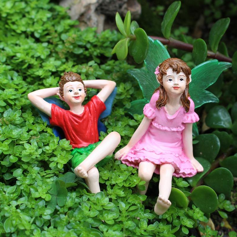 Creative Fairy Statue Flower Pot Decoration Resin Garden Micro-landscape with Luminous Male and Female Flower Fairies