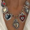 Retro Sacred Heart Silver Pendant Necklace - High-End Women's Religious Jewelry