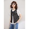 Women's 3D Floral Chiffon Vest with Frog Buttons