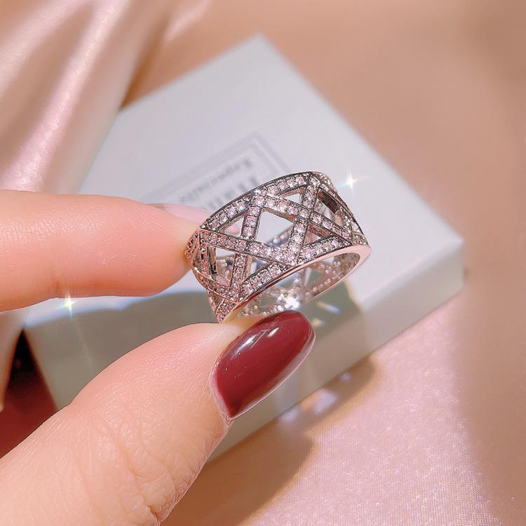 Cross Ring Female Inlaid Diamond Metal Ring Live Streaming Host Jewelry