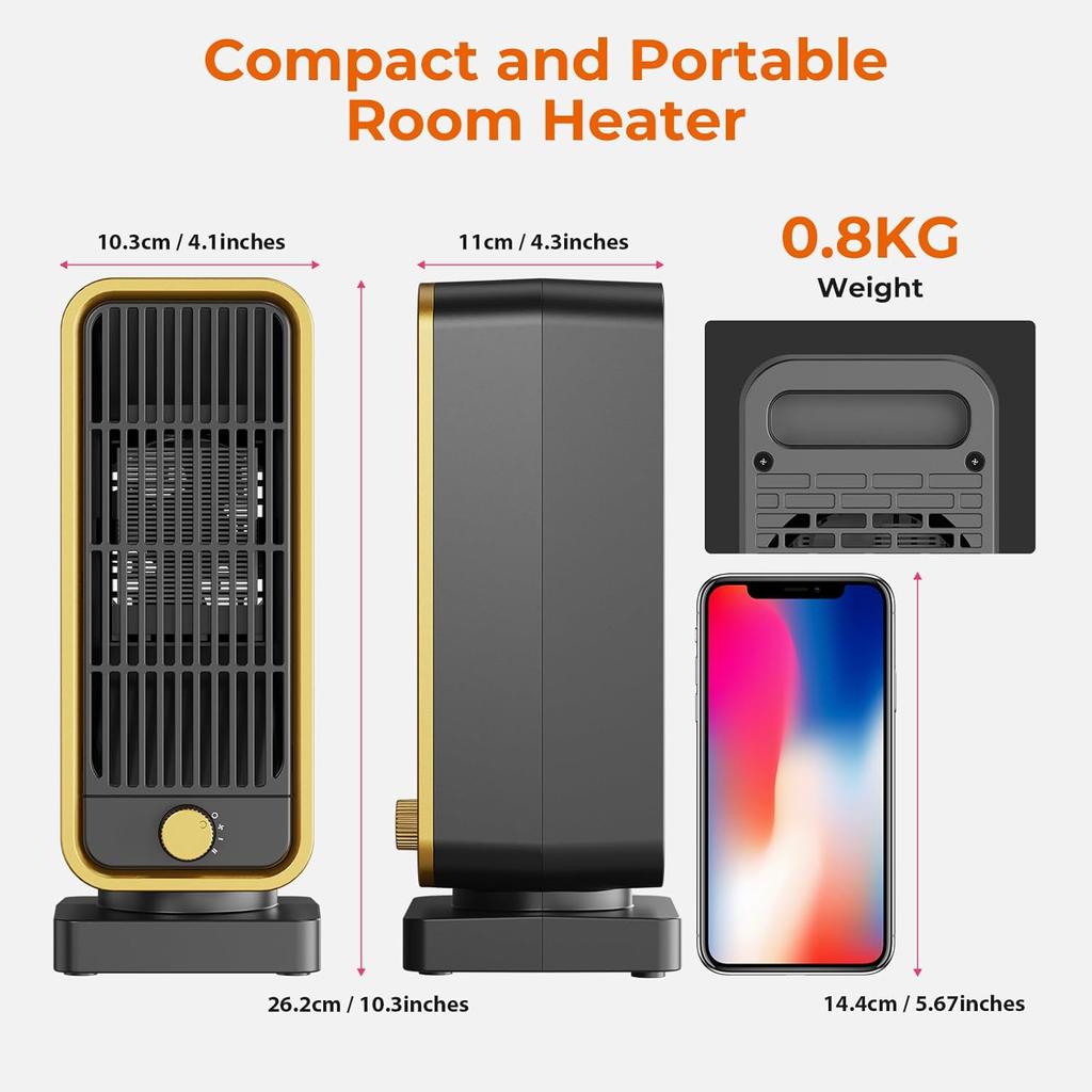 Fast Heating Small Electric Heater Portable Warmer Fan for Bedroom Office Desk Indoor Winter Use