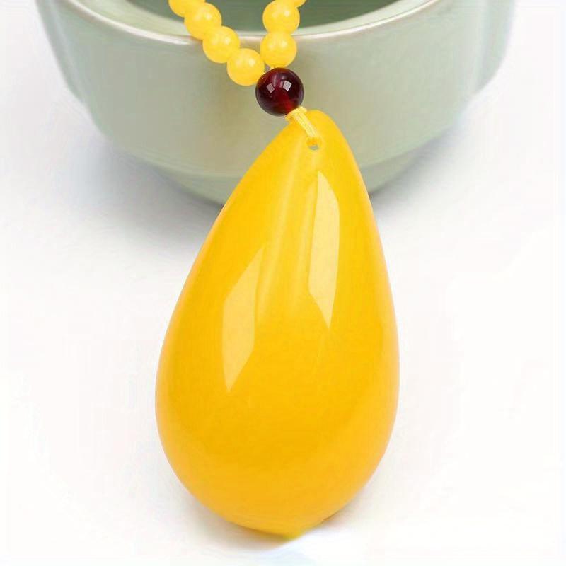 1PC Honey Wax Pendant, Men's and Women's Long Ethnic Style Carved Necklace, Chicken Oil Yellow Water Droplet Sweater Chain, Pendant Accessories