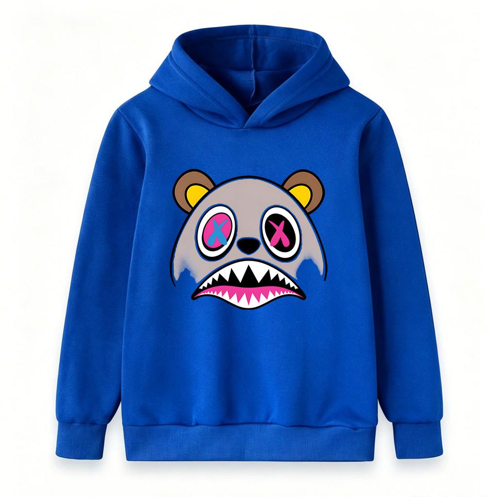 Kids Boys Girls Cute Cartoon Bear Graphic Pullover Hoodie, Cool X Eye Angry Bear Print Long Sleeve Casual Sweatshirt for Daily Wear Party Street
