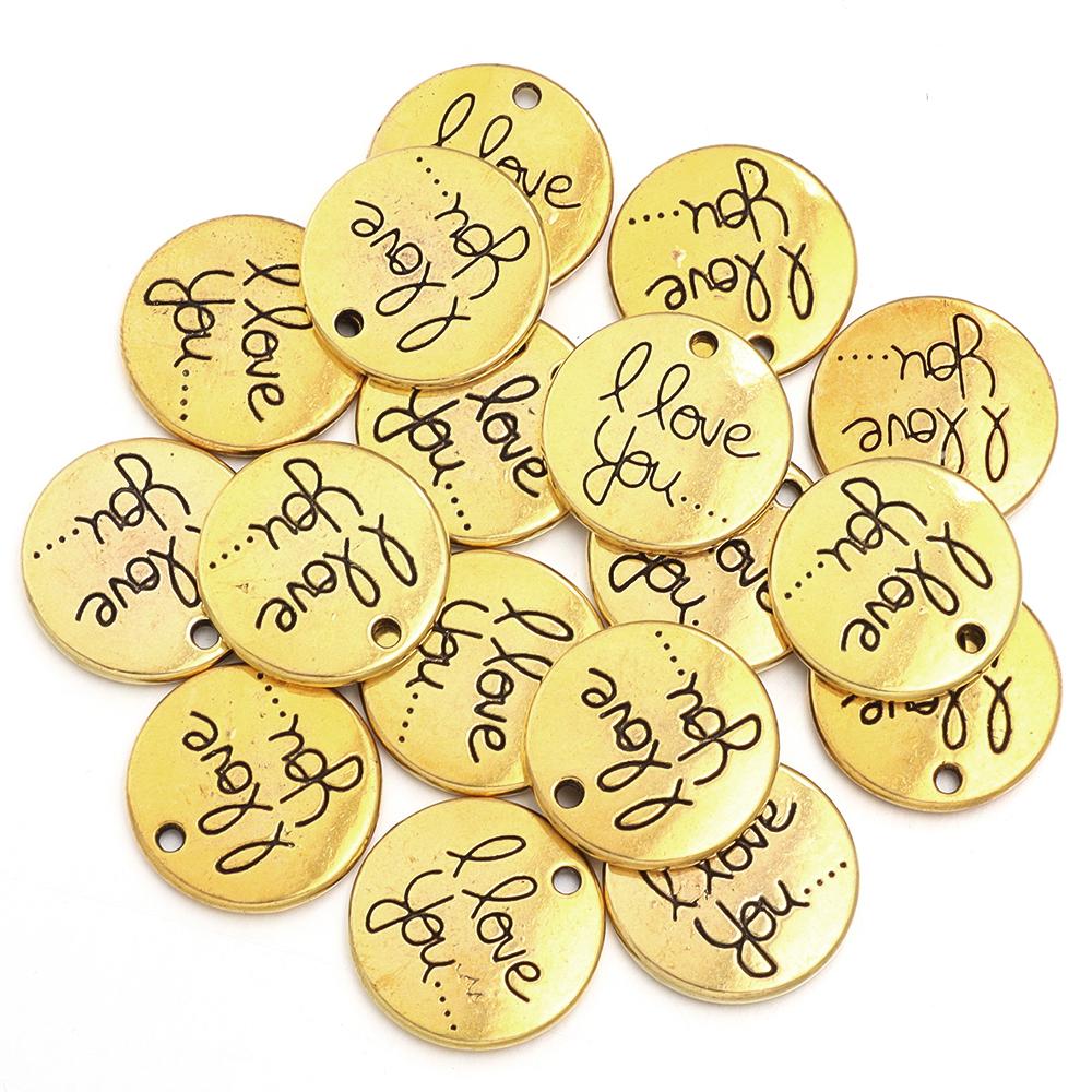 10pcs/lot Retro Alloy Pendant Double-sided Engraved Letters Round Moon Shaped Necklace Pendant DIY Handmade Fashion Jewelry Gift