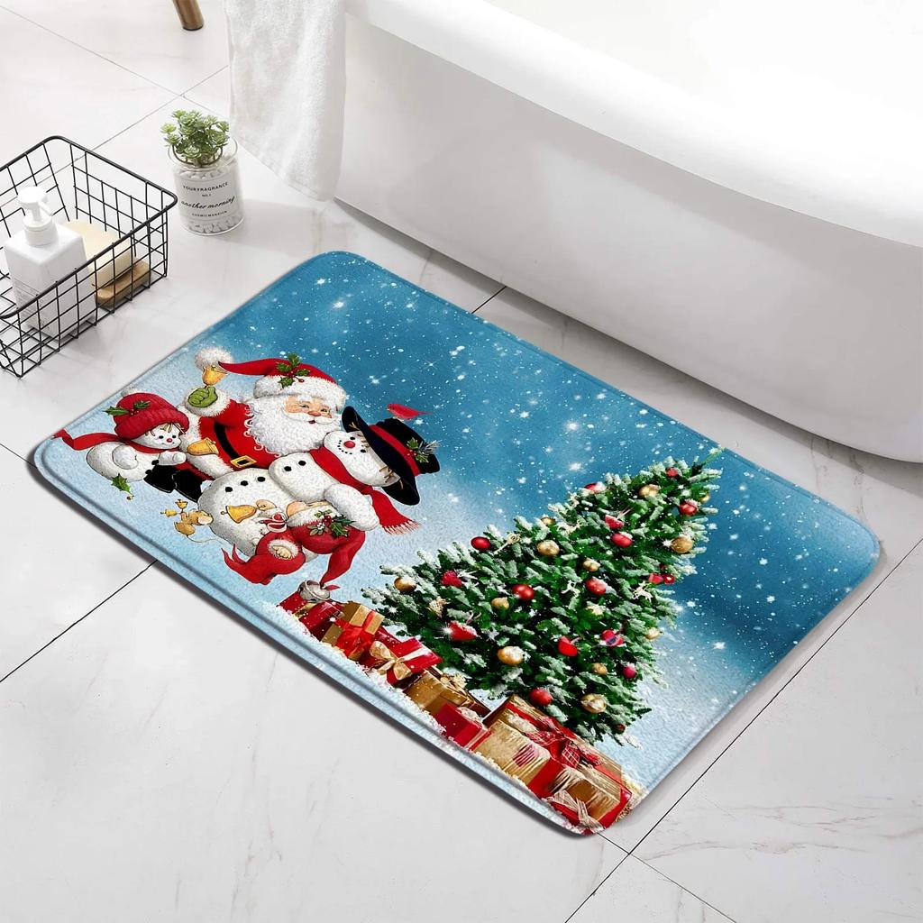 Winter Weihnachten Duschvorhang Set Niedlicher Schneemann Rote Vögel Geschenke Wald Zeder Neujahr Xmas Badezimmer Deko Duschvorleger Toilettensitzbezug
