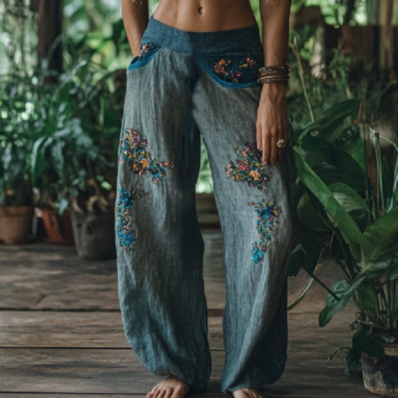 Elegant Women's Straight-Leg Pants with 3D Floral Print – New Season Style