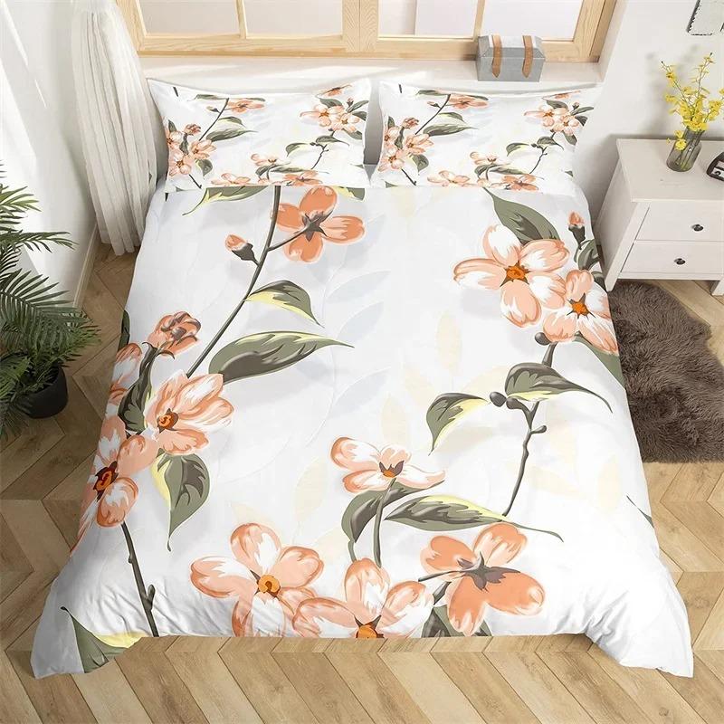 

Комплект постельного белья Rustic Flower White из микрофибры с изображением листьев деревьев и цветов, комплект пододеяльников с 3D-принтом и наволочками, декор комнаты 70x133cm 2pcs