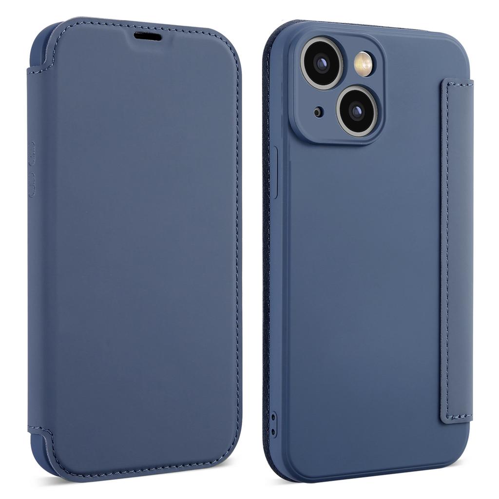 For iPhone 15 Card Holder Kickstand Liquid Silicone Bump Proof Protective Case Skin-touch Phone Cover
