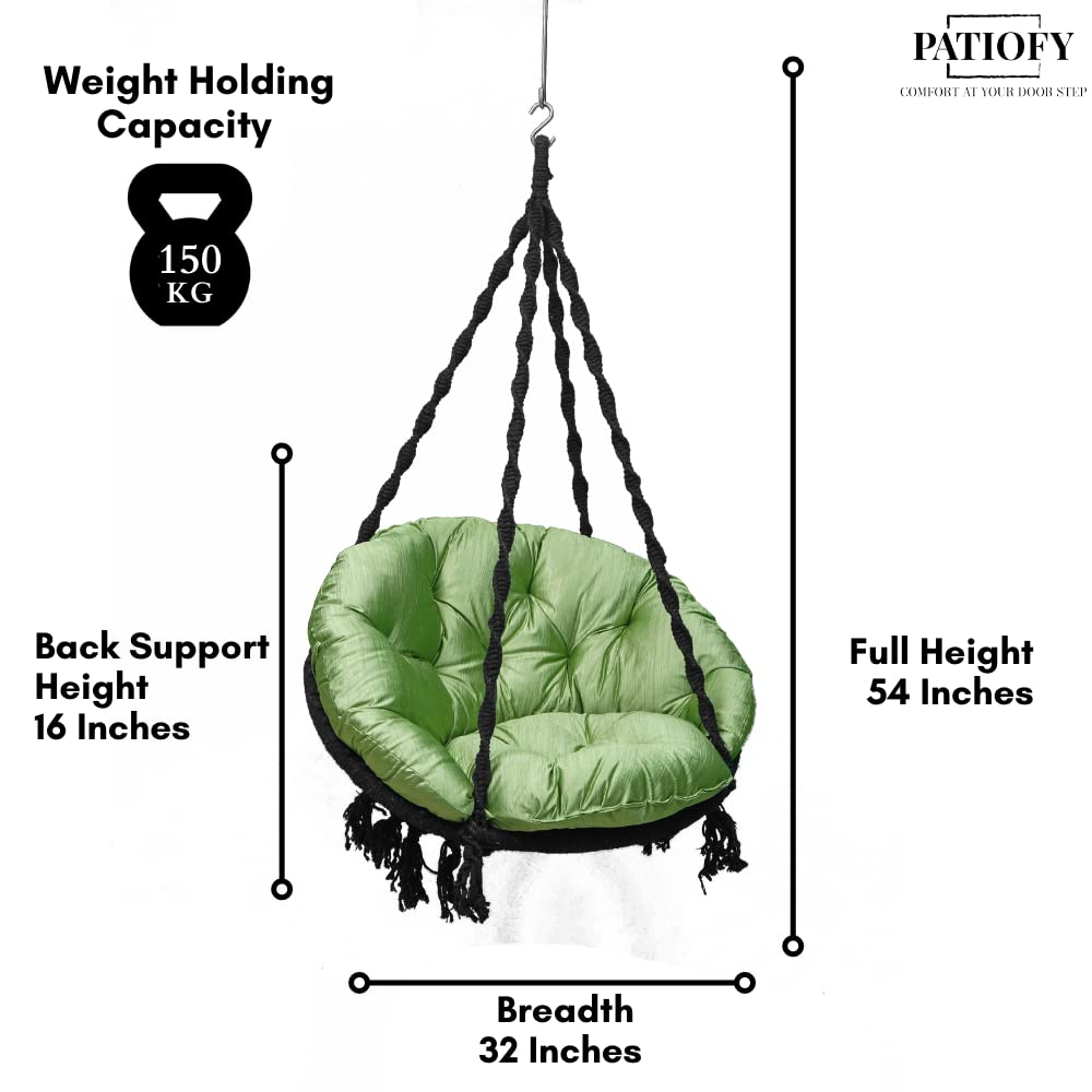 נדנדה למרפסת/נדנדת ערסל/ג'ולה למבוגרים לחוץ/כושר נשיאה 150 ק"ג/כולל כרית ישיבה ירוקה גדולה(שחור-32 אינץ')