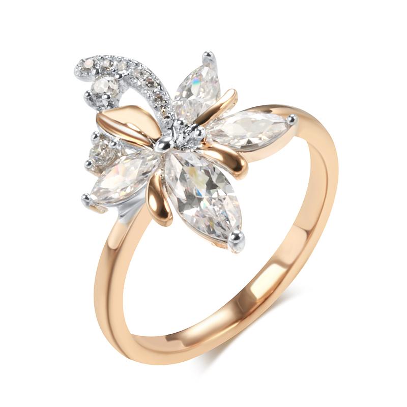 Luxus Zirkon Blume Gold Silber Farbe Frauen Hochzeit Ringe Trendy Schmuck Geschenk