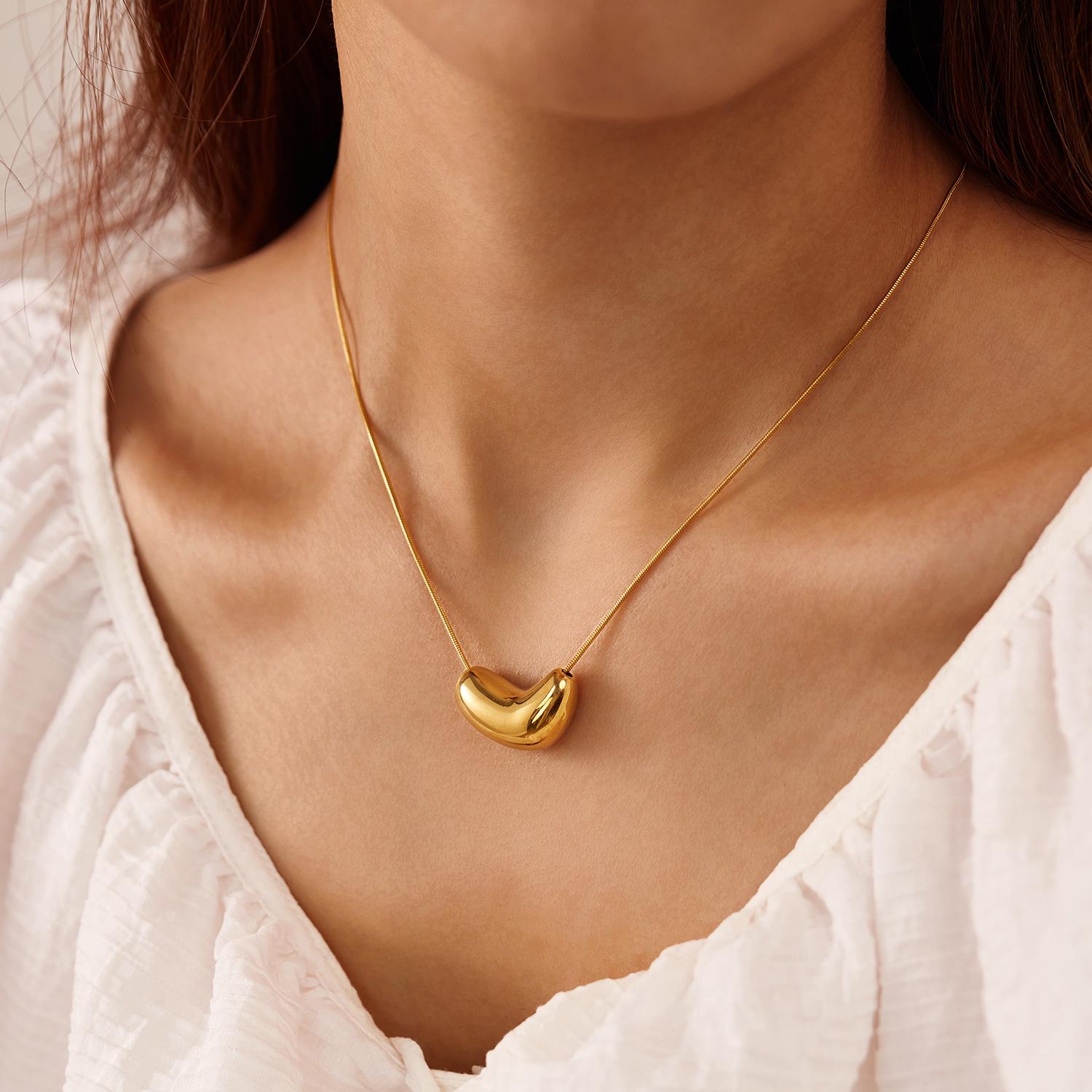 

Geometric Arc Love Heart Necklace: Minimalist Titanium Steel Women s Jewelry