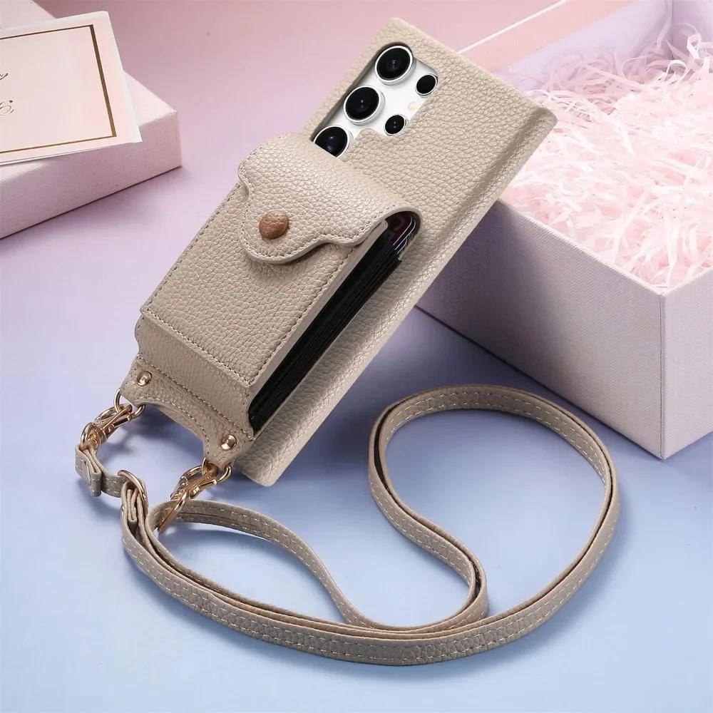 Leather Crossbody Phone Case for Samsung S25 S24 Ultra S23 S22 Plus A56 A36 A26 A16 A06 A55 A35 Wallet with Card Holder Cover