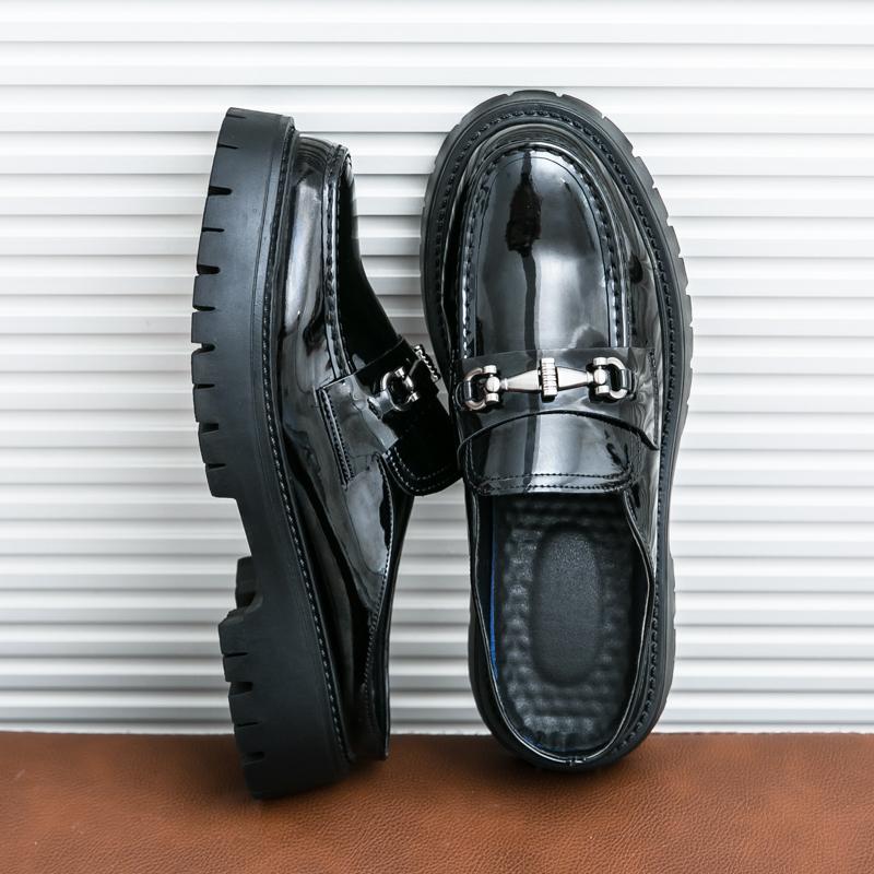 Męskie mokasyny typu mule, skórzane chodaki, buty typu slip-on, codzienne, odkryte, półdrag, buty imprezowe, gruba podeszwa, buty zwiększające wysokość