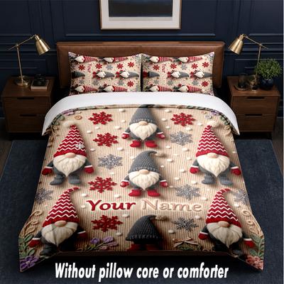Gnome Theme Custom Text Or Name 3Pcs Bedding Set,1 Flat Sheet & 2 Pillowcases Personalized Home Bedding