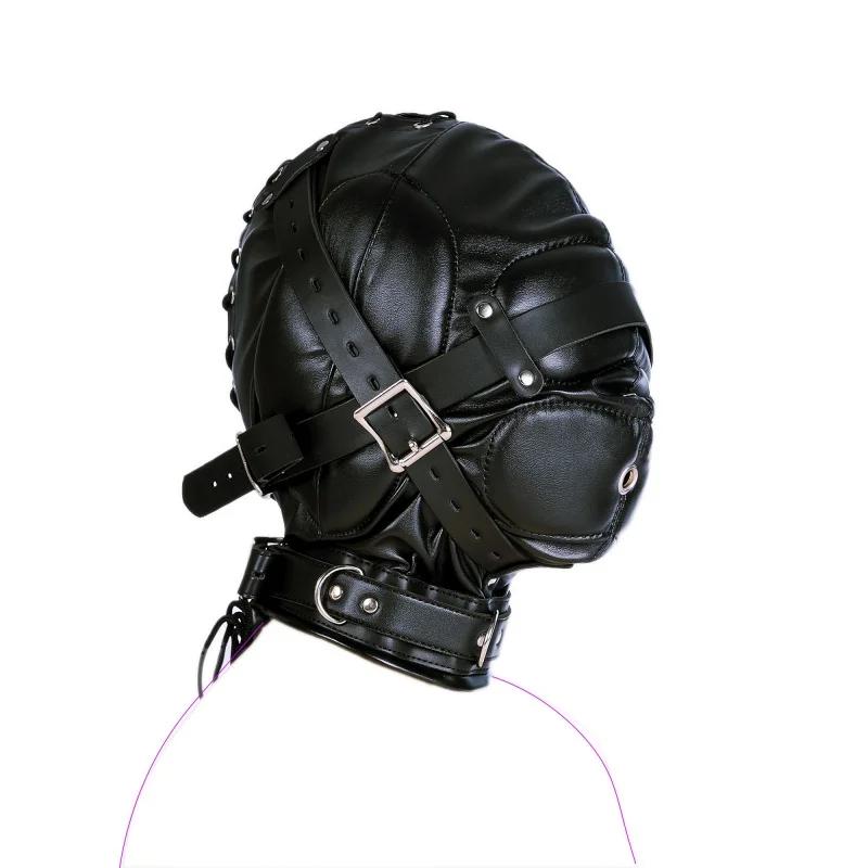 Fetish Full Head Hood Couple Adult Cosplay Games PU Leather Sexy Mask Hood Halloween Party Bondage Face Cover Role Play Costumes