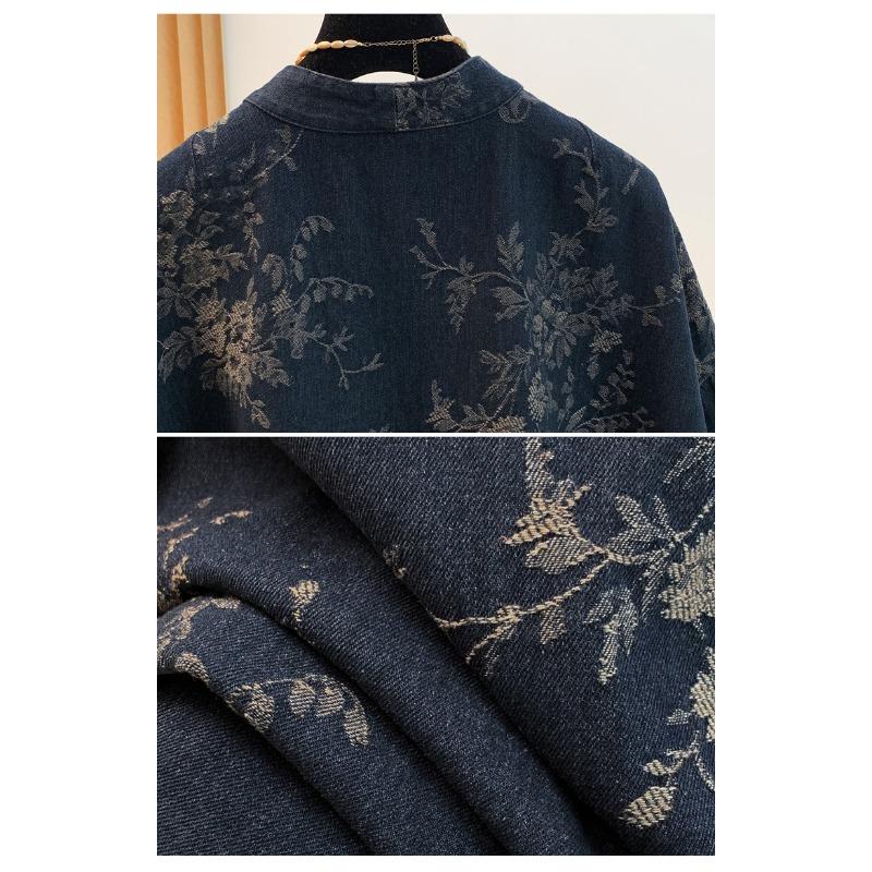 DIMANAF 2026 Autumn Winter Women Denim Jackets Short Coat Casual Print Floral Plus Size Loose Buttons Vintage Outwear
