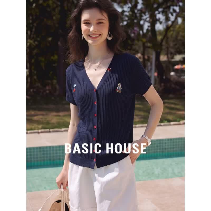 Basic House Women s Tencel Short Sleeve Knitted Cardigan M