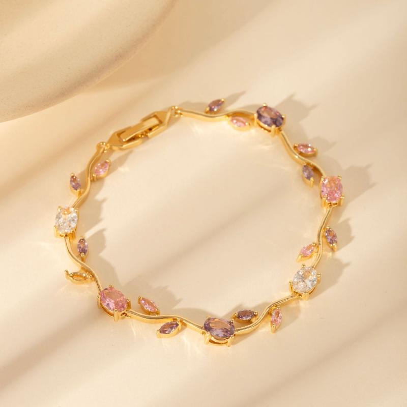 Women Jewelry Silver Color Dark Blue Crystal Leaf Chain Link Bracelets And Bangles For Party Gift Color Retention Bracelet