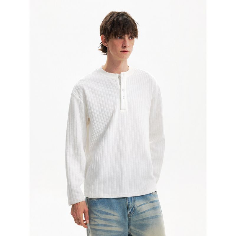 Blaexit American Clean Fit Old Money Style Ribbed Henry Collar Long-Sleeve Base Shirt Men's T-Shirt Inner Layer Top